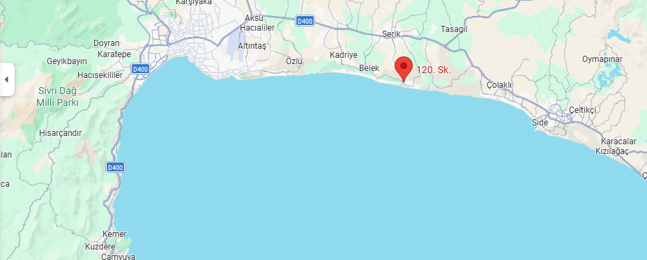 Karte: die Küste zwischen Antalya und Side